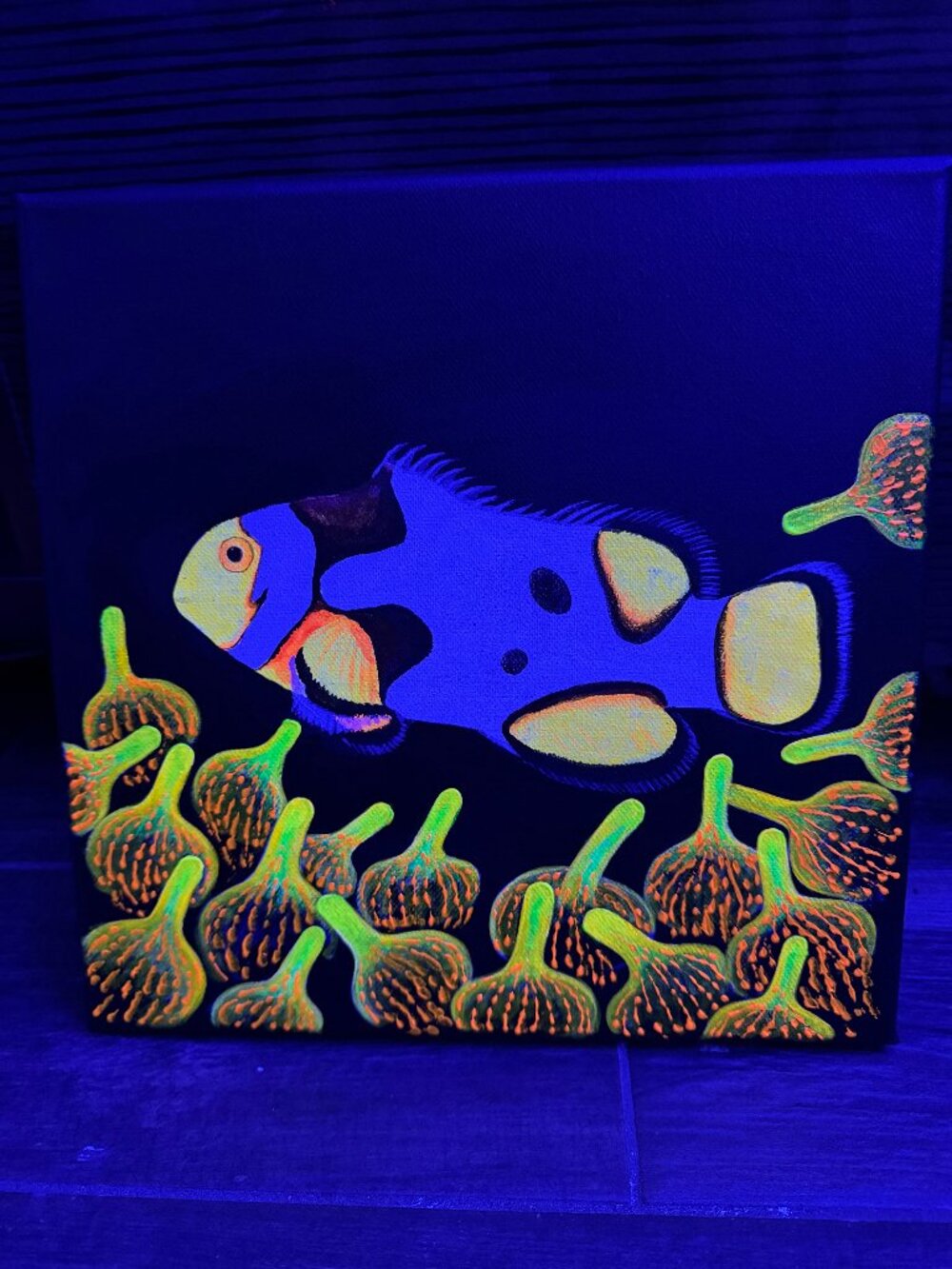Neon Saltwater Aquarium Decrative handmade fluorescent Painting Coral Reef Fish